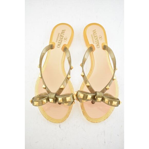 Valentino Rockstud Jelly Bow Bronze Rubber Thong Flat Slide Flip Flop Sandal 35 - Picture 7 of 11